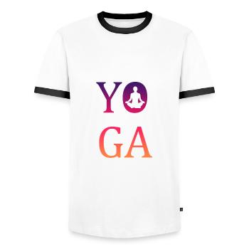 Yoga yoga - Männer Kontrast-T-Shirt - Weiß/Schwarz - Vorne - AI Model Female 172 light (172cm) & AI Model Male 178 dark (178cm)