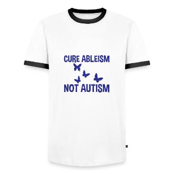 Cure Ableism Not Autism 2 - Männer Kontrast-T-Shirt - Weiß/Schwarz - Vorne - AI Model Female 172 light (172cm) & AI Model Male 178 dark (178cm)