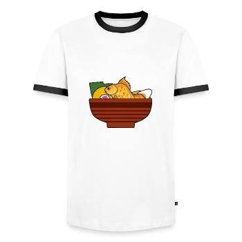 Goldfish Ramen Noodles Aquaristics Japanese Food - Men's Ringer Shirt - white/black - Front - AI Model Female 172 light (172cm) & AI Model Male 178 dark (178cm)