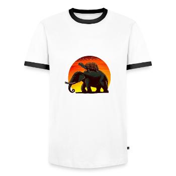 Elephant Turtle Sunset Design - Men's Ringer Shirt - white/black - Front - AI Model Female 172 light (172cm) & AI Model Male 178 dark (178cm)