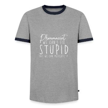 Nous ne pouvons pas réparer stupide mais nous pouvons le soigner 3 - T-shirt contrasté Homme - gris/marine  - Devant - AI Model Female 172 light (172cm) & AI Model Male 178 light (178cm)