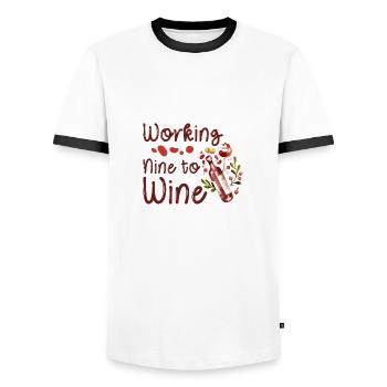 Working Nine To Wine 2 - Men's Ringer Shirt - white/black - Front - AI Model Female 172 light (172cm) & AI Model Male 178 dark (178cm)