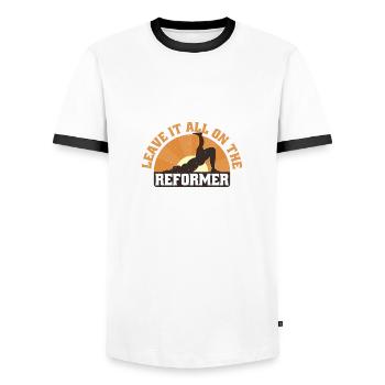 Leave It All On The Reformer #pilates 11 - Männer Kontrast-T-Shirt - Weiß/Schwarz - Vorne - AI Model Female 172 light (172cm) & AI Model Male 178 dark (178cm)