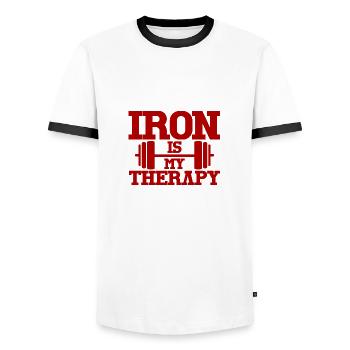 Iron Is My Therapy 5 - Men's Ringer Shirt - white/black - Front - AI Model Female 172 light (172cm) & AI Model Male 178 dark (178cm)