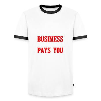 Mind The Business That Pays You 39 - Men's Ringer Shirt - white/black - Front - AI Model Female 172 light (172cm) & AI Model Male 178 dark (178cm)