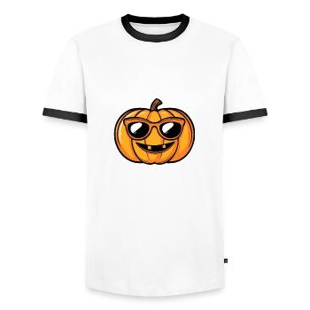 Pumpkin Halloween Autumn Cool - Men's Ringer Shirt - white/black - Front - AI Model Female 172 light (172cm) & AI Model Male 178 dark (178cm)