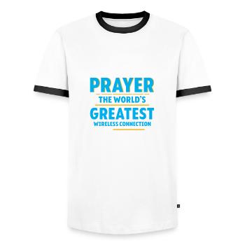 Prayer The World's Greatest Wireless Connection 4 - Männer Kontrast-T-Shirt - Weiß/Schwarz - Vorne - AI Model Female 172 light (172cm) & AI Model Male 178 dark (178cm)