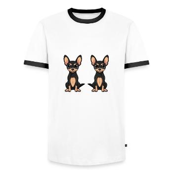 Pinscher Dog Comic - Men's Ringer Shirt - white/black - Front - AI Model Female 172 light (172cm) & AI Model Male 178 dark (178cm)