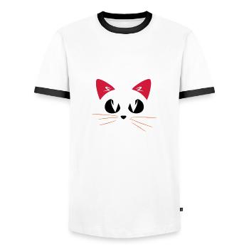 LAUGH 1 - Men's Ringer Shirt - white/black - Front - AI Model Female 172 light (172cm) & AI Model Male 178 dark (178cm)