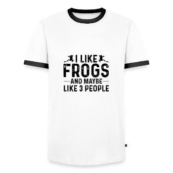 J’AIME LES GRENOUILLES ET PEUT-ÊTRE 3 PERSONNES - T-shirt contrasté Homme - blanc/noir - Devant - AI Model Female 172 light (172cm) & AI Model Male 178 dark (178cm)