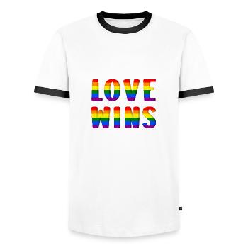 Love Wins LGBTQ - Men's Ringer Shirt - white/black - Front - AI Model Female 172 light (172cm) & AI Model Male 178 dark (178cm)