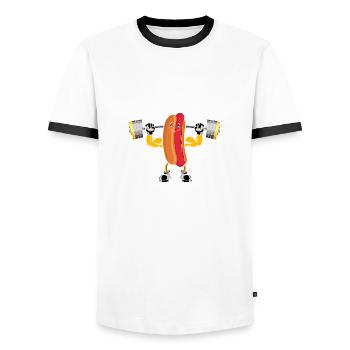 Musculation Hot Dog Fitness Workout Gym - T-shirt contrasté Homme - blanc/noir - Devant - AI Model Female 172 light (172cm) & AI Model Male 178 dark (178cm)