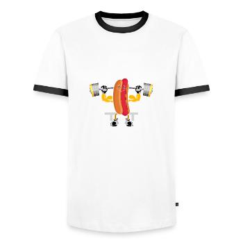Hot Dog Bodybuilding Fitness Gym Cadeau - T-shirt contrasté Homme - blanc/noir - Devant - AI Model Female 172 light (172cm) & AI Model Male 178 dark (178cm)