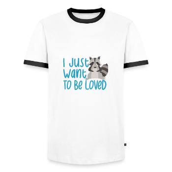 Aimer les ratons laveurs, dicton ironique, mignon - T-shirt contrasté Homme - blanc/noir - Devant - AI Model Female 172 light (172cm) & AI Model Male 178 dark (178cm)
