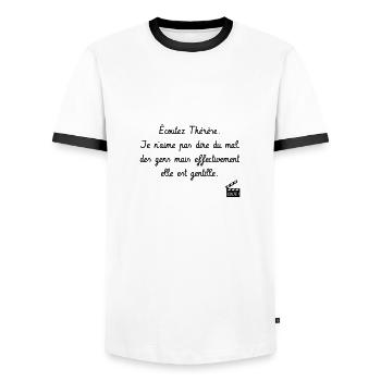 Elle est gentille - Le Père Noël est une ordure - T-shirt contrasté Homme - blanc/noir - Devant - AI Model Female 172 light (172cm) & AI Model Male 178 dark (178cm)