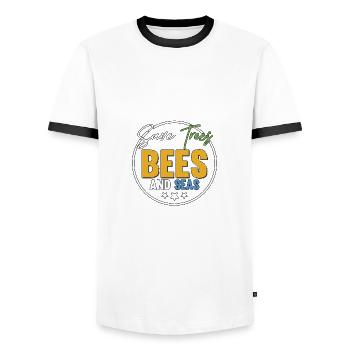 Save Trees Bees And Seas Environmental Protection - Men's Ringer Shirt - white/black - Front - AI Model Female 172 light (172cm) & AI Model Male 178 dark (178cm)