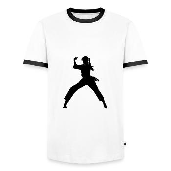 Karate Woman Silhouette - Men's Ringer Shirt - white/black - Front - AI Model Female 172 light (172cm) & AI Model Male 178 dark (178cm)