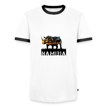 Namibia Rhinocéros - T-shirt contrasté Homme - blanc/noir - Devant - AI Model Female 172 light (172cm) & AI Model Male 178 dark (178cm)