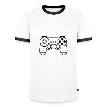 Video games controller - Men's Ringer Shirt - white/black - Front - AI Model Female 172 light (172cm) & AI Model Male 178 dark (178cm)
