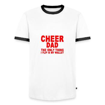Cheer Dad, The Only Thing I Flip Is My Wallet 7 - Men's Ringer Shirt - white/black - Front - AI Model Female 172 light (172cm) & AI Model Male 178 dark (178cm)