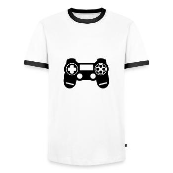 Video game controller - Men's Ringer Shirt - white/black - Front - AI Model Female 172 light (172cm) & AI Model Male 178 dark (178cm)