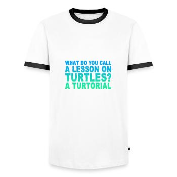 Comment appelez-vous une leçon sur les tortues, un tourtorial - T-shirt contrasté Homme - blanc/noir - Devant - AI Model Female 172 light (172cm) & AI Model Male 178 dark (178cm)