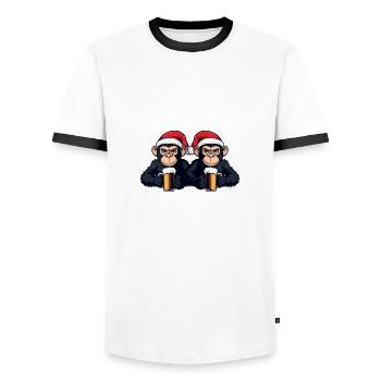 Monkey Christmas Team - Men's Ringer Shirt - white/black - Front - AI Model Female 172 light (172cm) & AI Model Male 178 dark (178cm)
