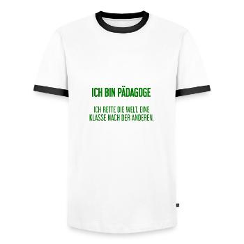 Ich bin Pädagoge - ich rette die Welt - Männer Kontrast-T-Shirt - Weiß/Schwarz - Vorne - AI Model Female 172 light (172cm) & AI Model Male 178 dark (178cm)