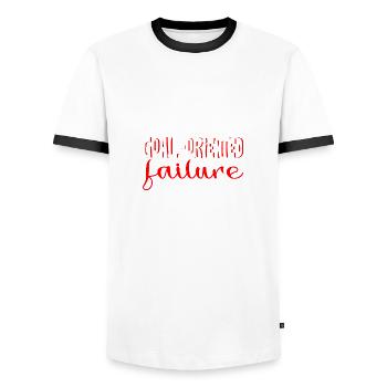 Goal Oriented Failure 4 - Men's Ringer Shirt - white/black - Front - AI Model Female 172 light (172cm) & AI Model Male 178 dark (178cm)