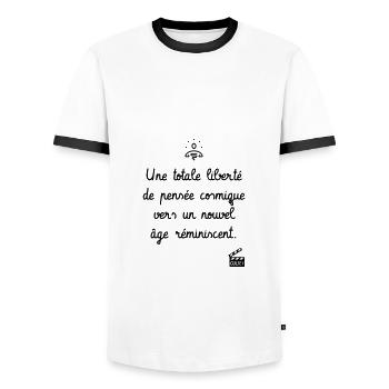 Skippy le Grand Gourou - Les Inconnus - Humour - T-shirt contrasté Homme - blanc/noir - Devant - AI Model Female 172 light (172cm) & AI Model Male 178 dark (178cm)