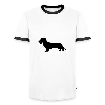 Dachshund Isolated Wire-haired Dog Dachshund Teckel - Men's Ringer Shirt - white/black - Front - AI Model Female 172 light (172cm) & AI Model Male 178 dark (178cm)