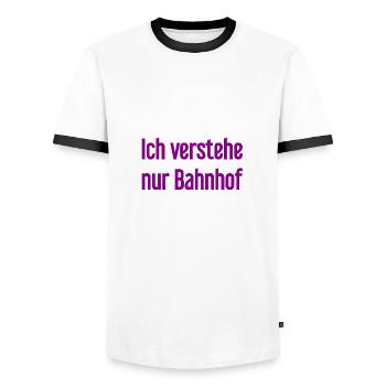 Ich verstehe nur Bahnhof - Männer Kontrast-T-Shirt - Weiß/Schwarz - Vorne - AI Model Female 172 light (172cm) & AI Model Male 178 dark (178cm)