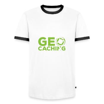 Geocaching leisure in the name - Men's Ringer Shirt - white/black - Front - AI Model Female 172 light (172cm) & AI Model Male 178 dark (178cm)