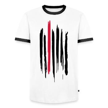 Schwarz-rote Pinselstriche - Männer Kontrast-T-Shirt - Weiß/Schwarz - Vorne - AI Model Female 172 light (172cm) & AI Model Male 178 dark (178cm)