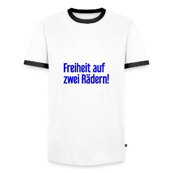 Freedom on Two Wheels - Cyclist Design - Men's Ringer Shirt - white/black - Front - AI Model Female 172 light (172cm) & AI Model Male 178 dark (178cm)