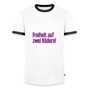 Freedom on Two Wheels - Cyclist Design - Men's Ringer Shirt - white/black - Front - AI Model Female 172 light (172cm) & AI Model Male 178 dark (178cm)