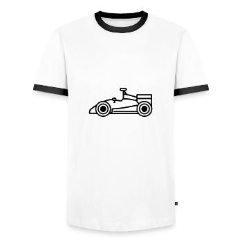 F1-Rennwagen - Männer Kontrast-T-Shirt - Weiß/Schwarz - Vorne - AI Model Female 172 light (172cm) & AI Model Male 178 dark (178cm)