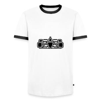 F1-Rennwagen - Männer Kontrast-T-Shirt - Weiß/Schwarz - Vorne - AI Model Female 172 light (172cm) & AI Model Male 178 dark (178cm)