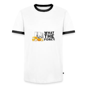 Gabelstaplerbediener und Gabelstaplerfahrer - Männer Kontrast-T-Shirt - Weiß/Schwarz - Vorne - AI Model Female 172 light (172cm) & AI Model Male 178 dark (178cm)