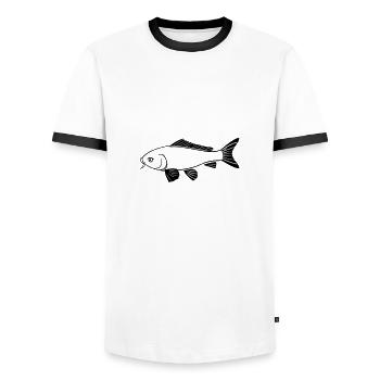 fish - Men's Ringer Shirt - white/black - Front - AI Model Female 172 light (172cm) & AI Model Male 178 dark (178cm)