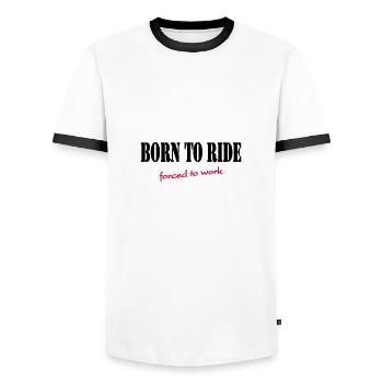 Born to ride - forced to work - Männer Kontrast-T-Shirt - Weiß/Schwarz - Vorne - AI Model Female 172 light (172cm) & AI Model Male 178 dark (178cm)