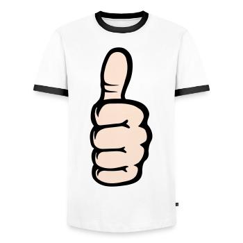 All Right OK Hand Icon - Men's Ringer Shirt - white/black - Front - AI Model Female 172 light (172cm) & AI Model Male 178 dark (178cm)