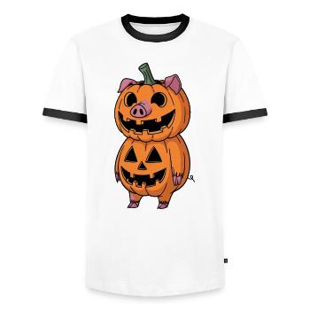 Halloween Cochon Citrouille Bande Dessinée Costume Drôle - T-shirt contrasté Homme - blanc/noir - Devant - AI Model Female 172 light (172cm) & AI Model Male 178 dark (178cm)