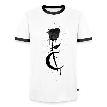 Gothic Moon Rose - Black Metal - Men's Ringer Shirt - white/black - Front - AI Model Female 172 light (172cm) & AI Model Male 178 dark (178cm)