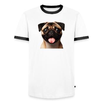 Ein glücklicher Mops - Männer Kontrast-T-Shirt - Weiß/Schwarz - Vorne - AI Model Female 172 light (172cm) & AI Model Male 178 dark (178cm)