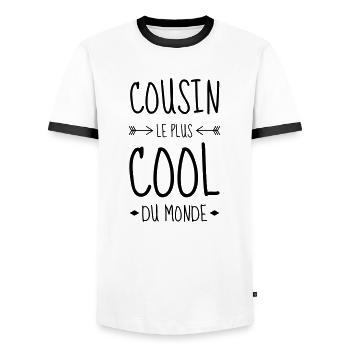 Oncle / Tante / Cousin / Cousine - T-shirt contrasté Homme - blanc/noir - Devant - AI Model Female 172 light (172cm) & AI Model Male 178 dark (178cm)