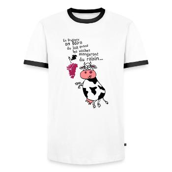 humour alcool raisin boire bretagne vache raisin1 - T-shirt contrasté Homme - blanc/noir - Devant - AI Model Female 172 light (172cm) & AI Model Male 178 dark (178cm)
