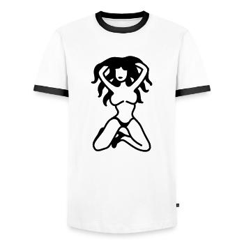 Pin up Girl - Line - Männer Kontrast-T-Shirt - Weiß/Schwarz - Vorne - AI Model Female 172 light (172cm) & AI Model Male 178 dark (178cm)