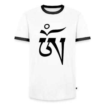 Aum OM Tibetisch - Männer Kontrast-T-Shirt - Weiß/Schwarz - Vorne - AI Model Female 172 light (172cm) & AI Model Male 178 dark (178cm)