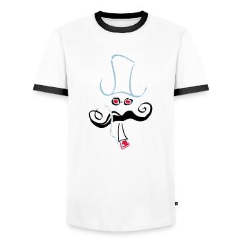 hipster_13.ai - Männer Kontrast-T-Shirt - Weiß/Schwarz - Vorne - AI Model Female 172 light (172cm) & AI Model Male 178 dark (178cm)